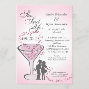 Invitación Martini Hearts Engagement Pink