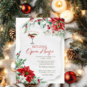 Invitación Martini Poinsettia Red Holiday Open House