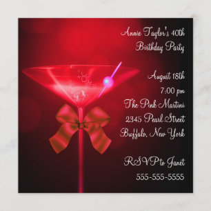 Invitación Martini Rojo Mujeres Cualquier Fiesta de Cumpleaño