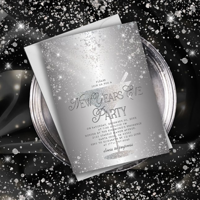 Invitación Martini Silver Purpurina Fiesta de Año Nuevo (Subido por el creador)