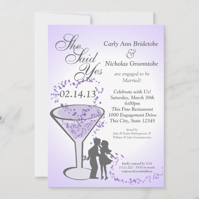Invitación Martini y Hearts Engagement Purple (Anverso)