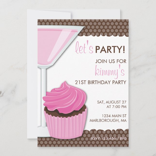Invitación Martini y tarta 21 cumpleaños (Anverso)