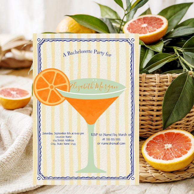 Invitación Martini Yellow Stripes Bachelorette (Subido por el creador)