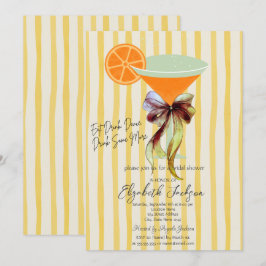 Invitación Martini Yellow Stripes Bow Bridal Shower 