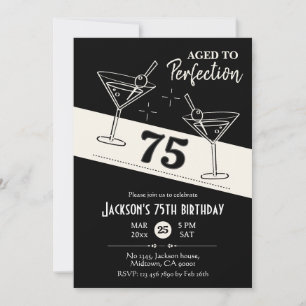 Invitación Martinini blanco y negro 75º cumpleaños