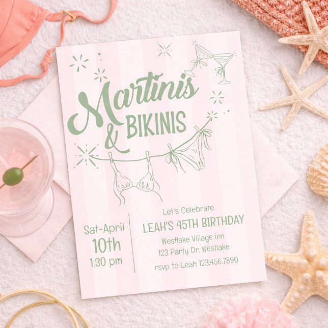 Invitación Martinis & Bikinis Birthday Invitation | Pool Part (Subido por el creador)