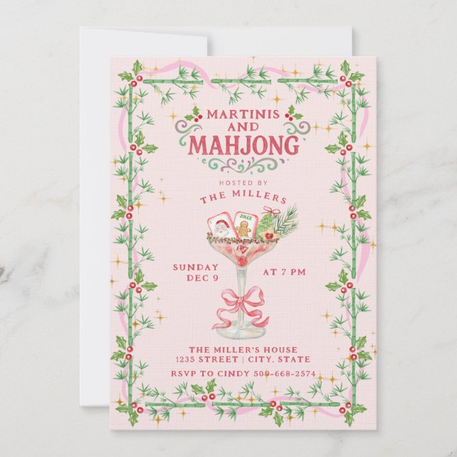 Invitación Martinis de Navidad y fiesta de Mahjong (Anverso)