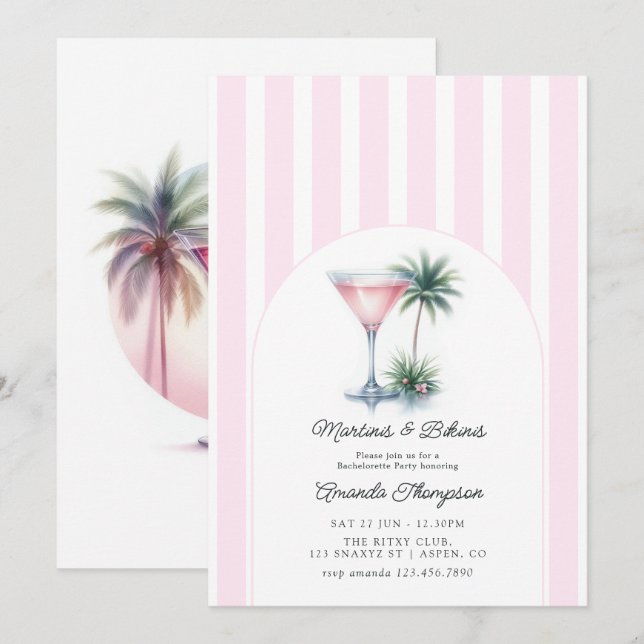 Invitación Martinís y bikinis Fiesta de soltera tropical (Anverso / Reverso)