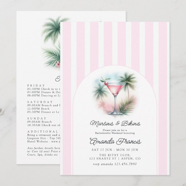 Invitación Martinís y bikinis fin de semana tropical de solte (Anverso / Reverso)