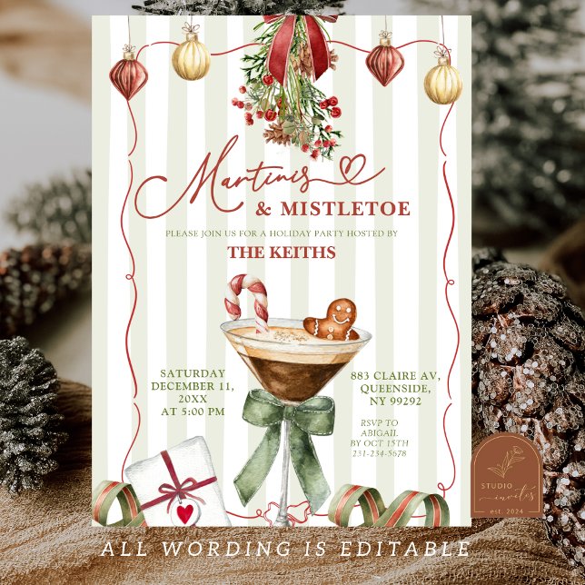 Invitación Martinis y Muérdago de Navidad extravagantes Fiest (Subido por el creador)