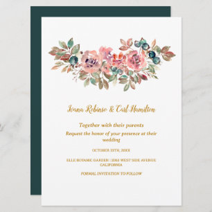 Invitación MARY Watercolor Rosa Emerald Green Boda