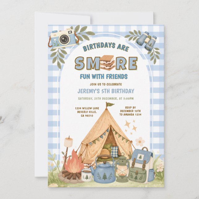 Invitación Más diversión con amigos cumpleaños de camping  (Anverso)