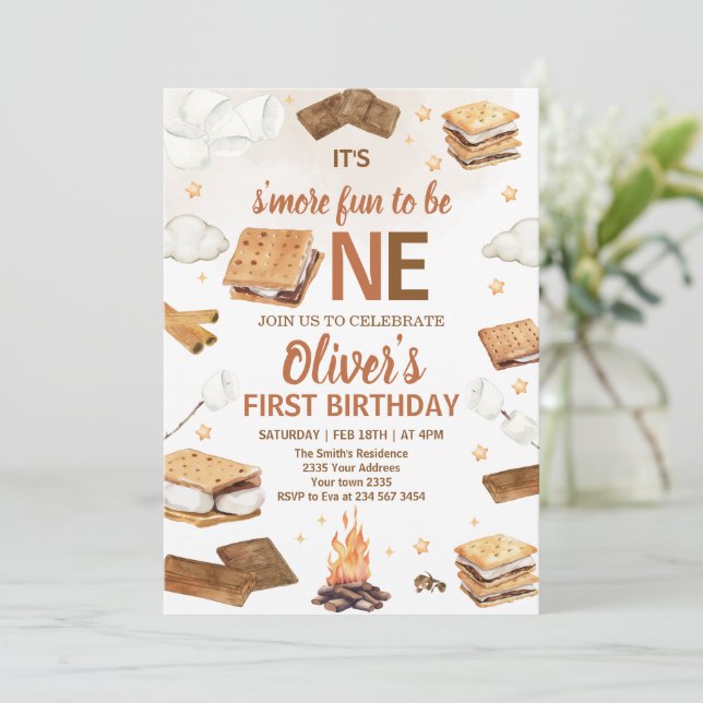 Invitación Más Diversión con Malvaviscos Cumpleaños con Fogat (Anverso de pie)