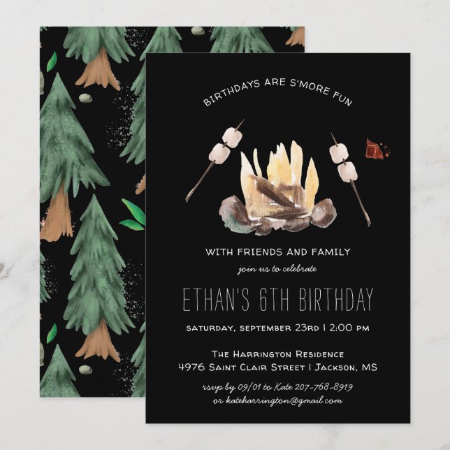Invitación Más Diversión | Fiesta de Cumpleaños de Camping (Anverso / Reverso)