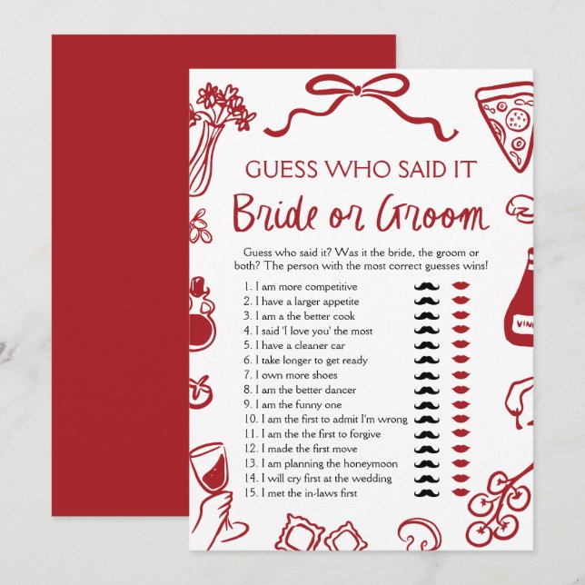Invitación Más juego italiano de novia o Groom Bridal Shower (Anverso / Reverso)