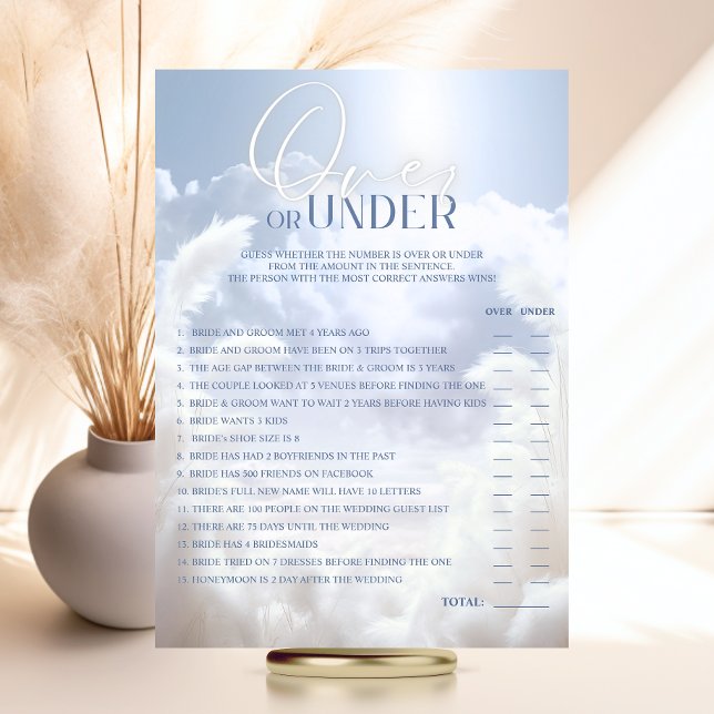 Invitación MÁS O MENOS DE LA Nueve Nueve JUEGOS de Ducha Brid (OVER or UNDER Bride is on Cloud Nine 9 Bridal Shower GAME Invitation)
