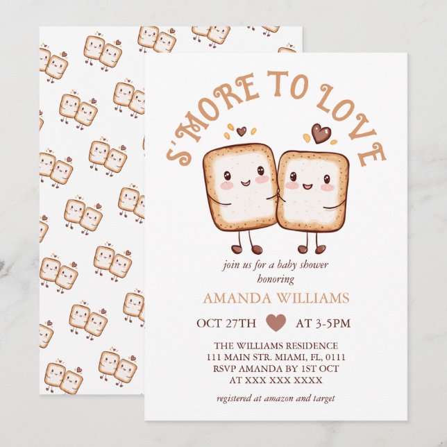 Invitación Más para amar a Kawaii Campfire Baby Shower (Anverso / Reverso)