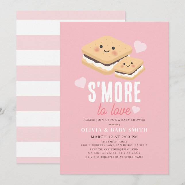 Invitación Más para amar a Kawaii Chica rosado Baby Shower (Anverso / Reverso)