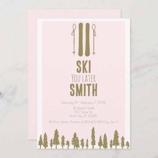 Invitación Más tarde, esquiar, fiesta de la soltera de invier (Anverso / Reverso)