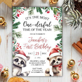 Invitación Más ÚNICO | Navidades Raccoons 1º cumpleaños