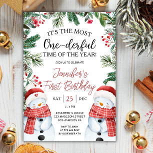 Invitación Más ÚNICO Navidades Snowman 1er cumpleaños
