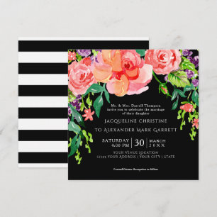 Invitación Masa negra Rosa Boda floral moderna