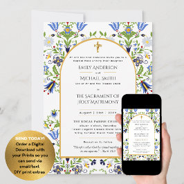 Invitación Masa Nupcial de Boda Católico Floral Azul LeahG
