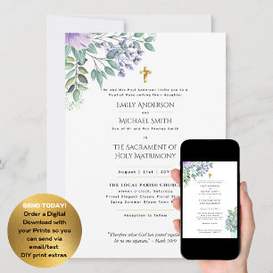 Invitación Masa Nupcial de Boda Católico Floral Púrpura
