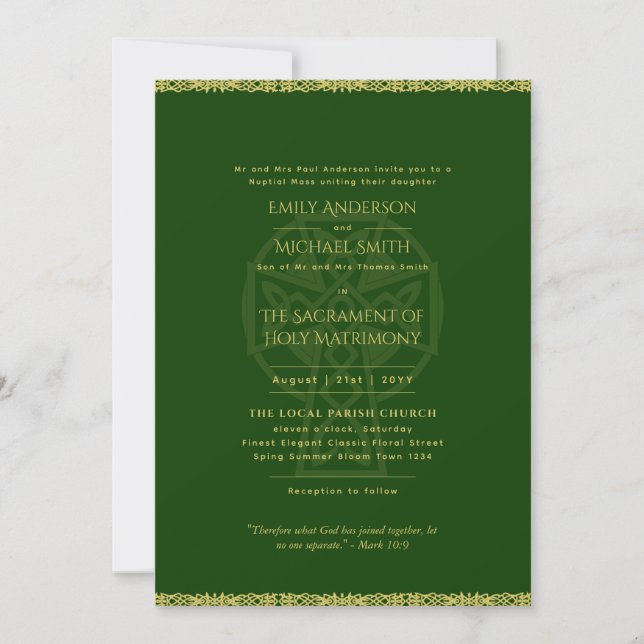 Invitación Masa Nupcial de la Cruz Céltica LeahG Boda católic (Anverso)
