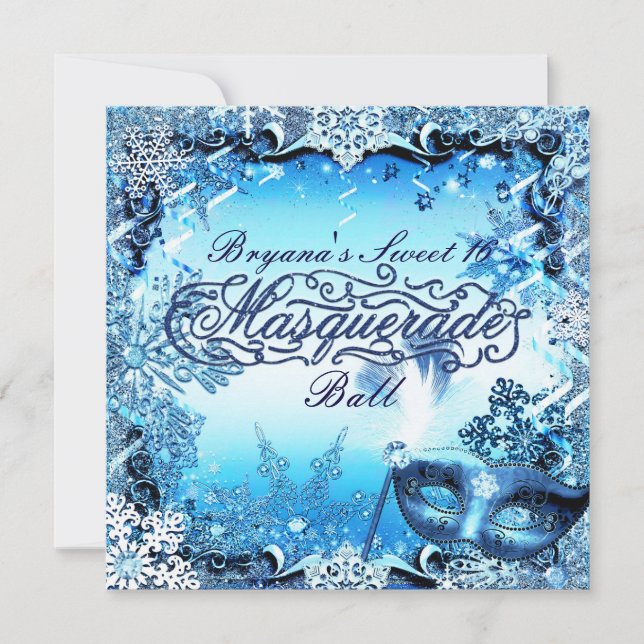 Invitación Mascara azul de invierno y copos de nieve elegante (Anverso)