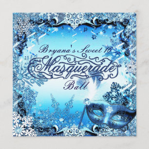 Invitación Máscara azul invernal y copos de nieve elegantes