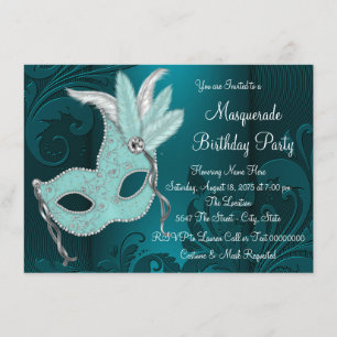Invitación Máscara Azul Turquesa Oscuro Fiesta de Disfraces