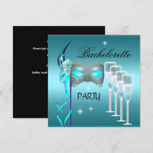 Invitación Máscara azul turquesa para despedida de soltera co
