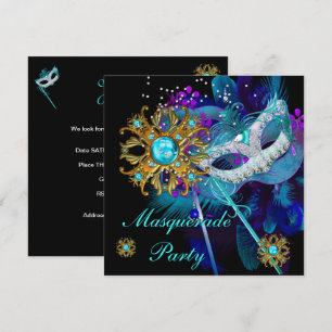 Invitación Máscara Baile Fiesta Máscaras Azules y Negras