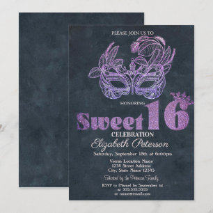 Invitación Máscara Brillante Violeta Dulces 16