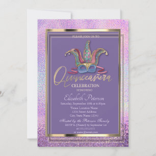 Invitación Máscara Colorida Holográfica Quinceañera