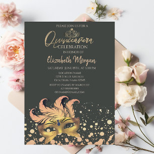 Invitación Máscara, Confeti de Puntos Máscara de Quinceañera