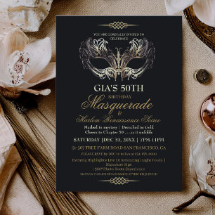 Invitación Máscara Cumpleaños 50 Mascarada Negro Oro