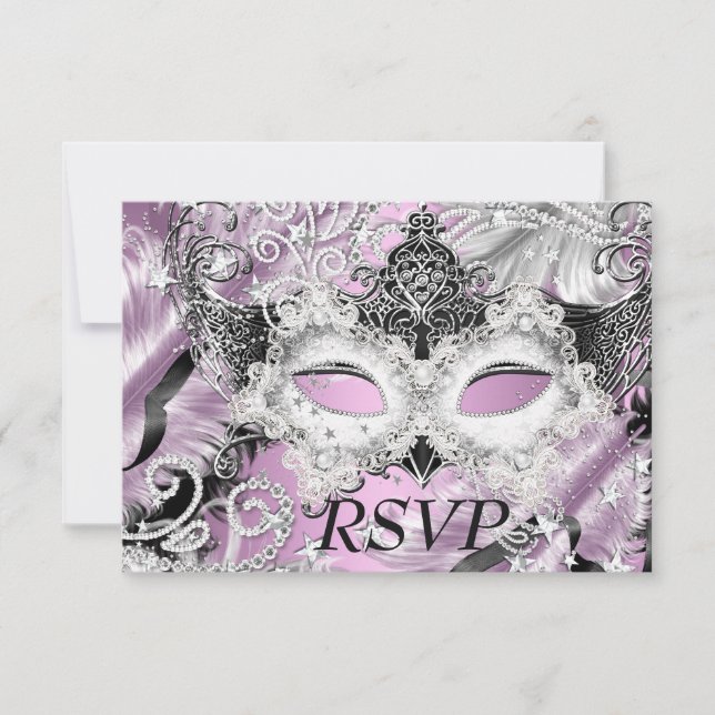 Invitación Máscara de brillo de lila plateado Fiesta de disfr (Anverso)