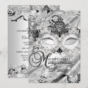 Invitación Máscara de brillo plateado Quinceañera de disfraz