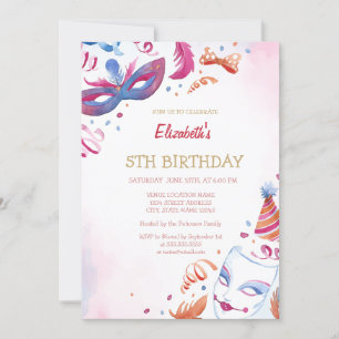 Invitación Máscara de Carnaval al Aguarela Cumpleaños 
