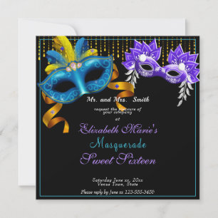 Invitación Máscara de Carnaval de Plumas para Sweet Sixteen 