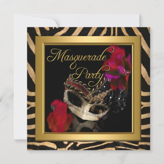 Invitación Máscara de cebra de disfraz de cumpleaños en rojo  (Anverso)
