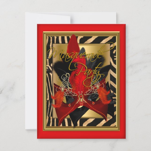 Invitación Máscara de cebra de disfraz de cumpleaños rojo dor (Anverso)