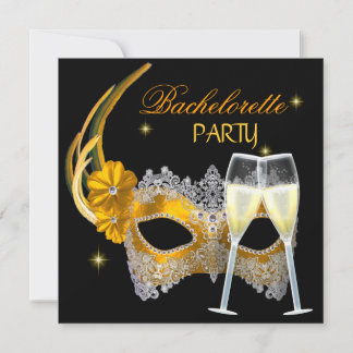 Invitación Máscara de champán dorado para despedida de solter