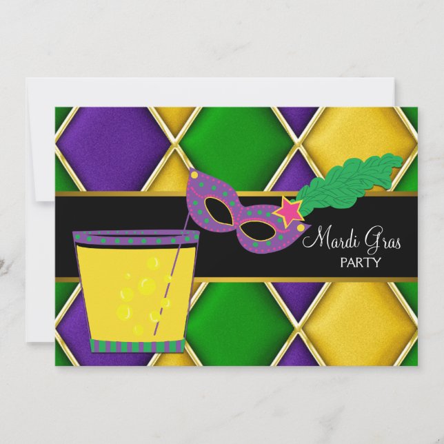 Invitación Máscara de Cóctel Fleur de Lis Fiesta de Mardi Gra (Anverso)