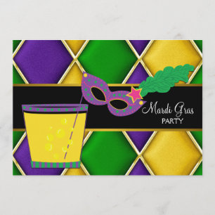 Invitación Máscara de Cóctel Fleur de Lis Fiesta de Mardi Gra
