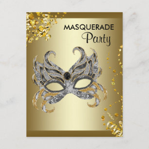 Invitación Máscara de confeti de plata y oro Fiesta de disfra