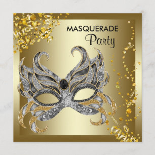 Invitación Máscara de confeti de plata y oro para fiesta de d