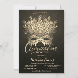 Invitación Máscara de confeti dorado Quinceañera dorada